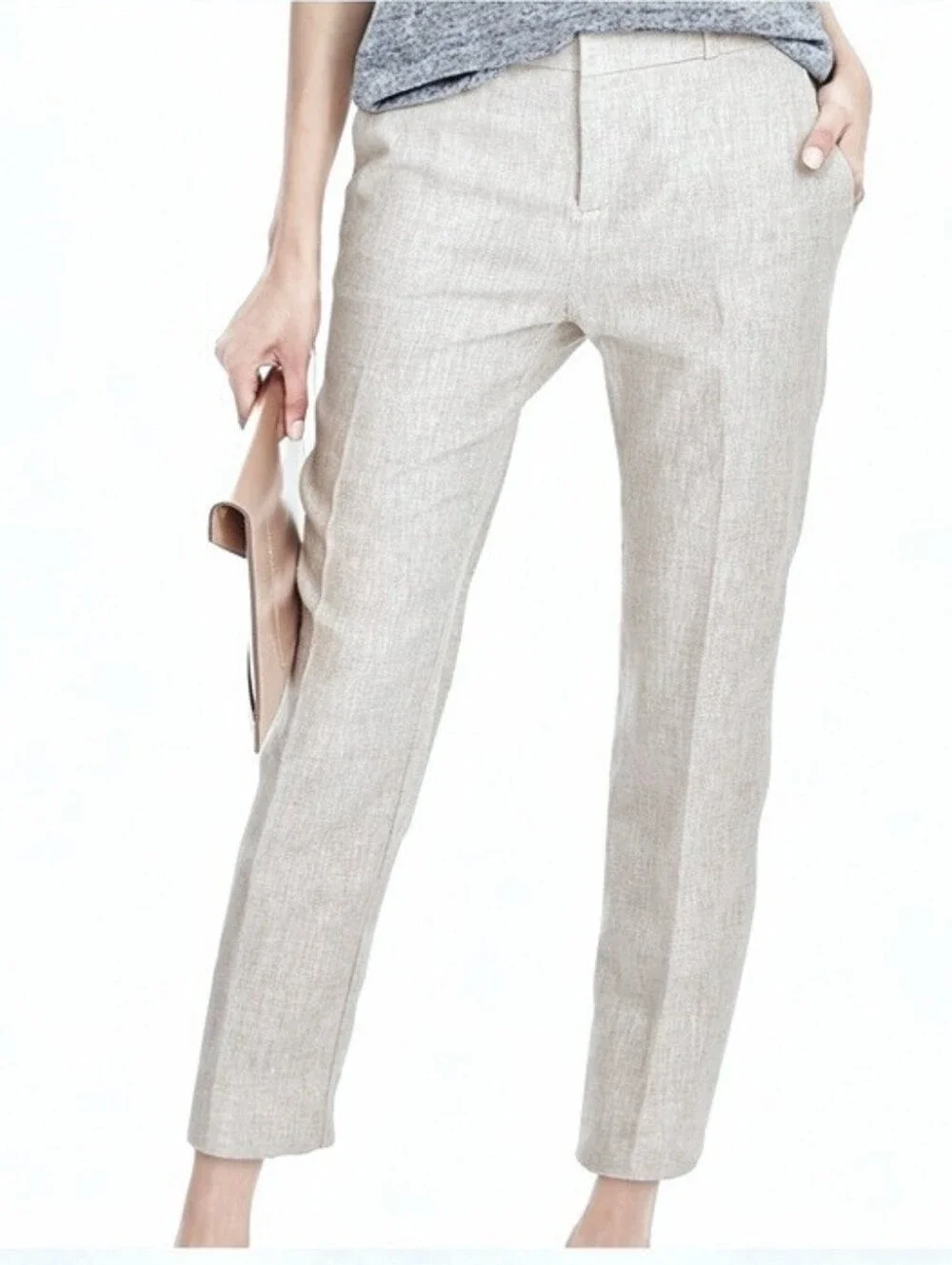 Banana Republic 100% Linen Ankle Pants Size 6P Color Natural Business Casual